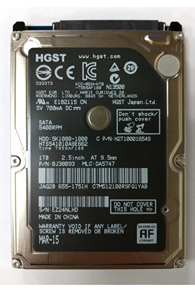 HGST Yeni Apple Oem 1 Tb Dizüstü Bilgisayar Hdd 2,5" 5400 Rpm Sata 6,0 Gb/sn Hts541010a9e66 2
