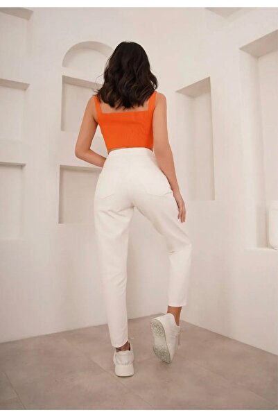 LAMİRAMOOD High Waist Flexible White Mom Jean - Anti-Showing Sterk