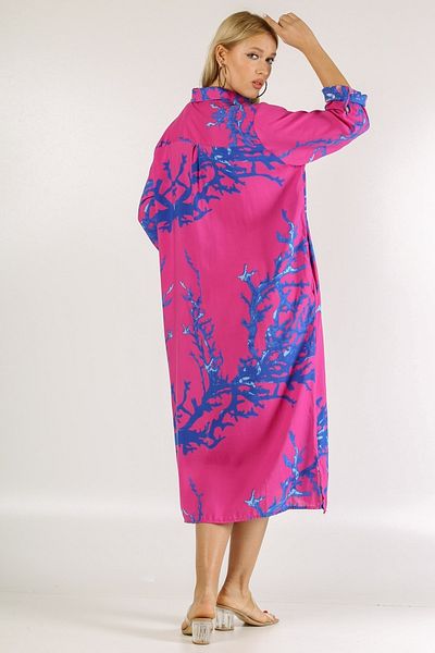 Chiccy Italian Lavender Purple Shirt Collar 3/4 Sleeve Buttoned Woven Dress