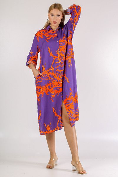 Chiccy Rochie țesută cu nasturi, cu mâneci 3/4, guler de cămașă violet italian