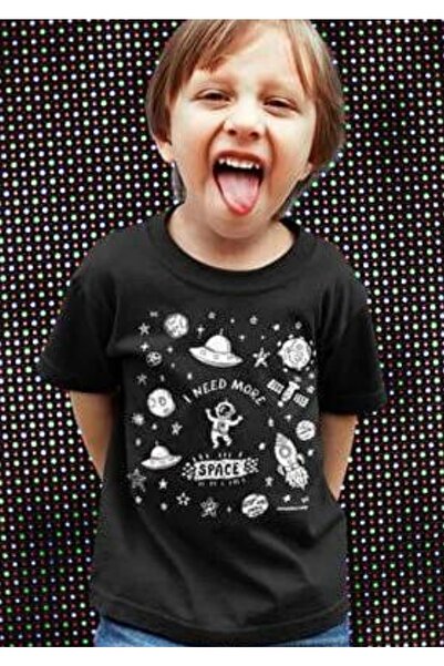 RYO FASHİON Tricou pentru copii cu mânecă scurtă, negru, unisex, Astronaut Space