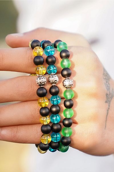 The Collection Set of 3 Colorful Onyx Natural Stone Bracelets