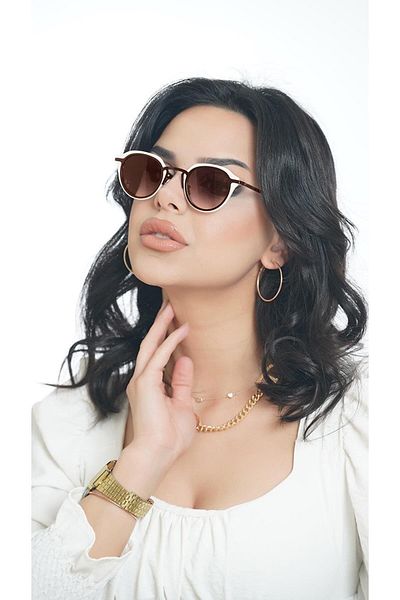 TomyHelf Women's Sunglasses Oval Cream Frame Brown Glass