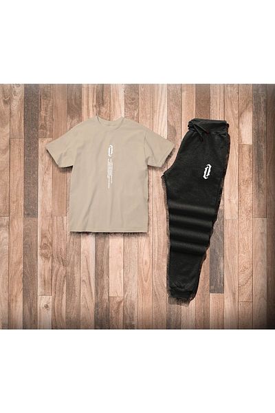 Hunors Sportswear & Company Men's Black Vertical Printed Oversize Tshirt Tracksuit Set Darkdikeytakım