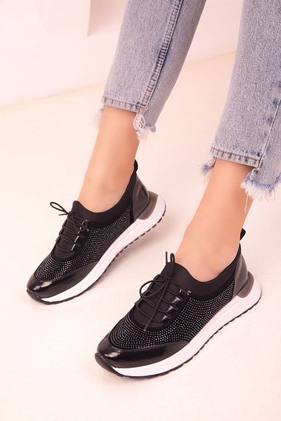 SOHO Black Patent Leather Women's Sneakers 17888