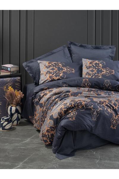 Cotton Box Двоспальний сатиновий комплект постільної білизни Sarina темно-син...