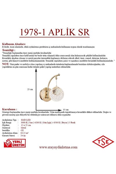 Eray Aydınlatma 1978-1 Aplik Sarı