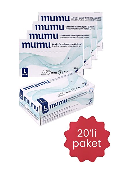 Mumu Pudralı Lateks Muayene Eldiveni Large 100x20 Paket