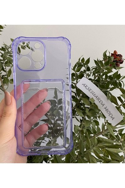 Aksesuarda Moda Colorful Transparent Case with Card Compartment Compatible with iPhone 14 Pro