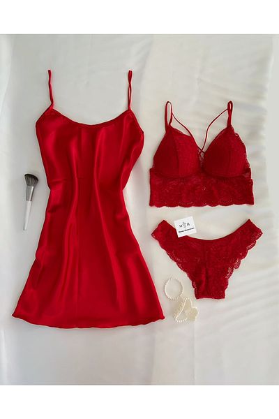 MH Moony Homewears Комплект бельо от 3 сатенени нощници Aliya Lore