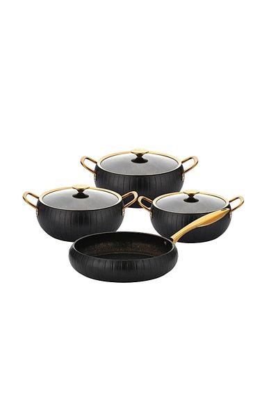 OMS Meridian Granite Black Gold 7 Piece Cookware Set 3528