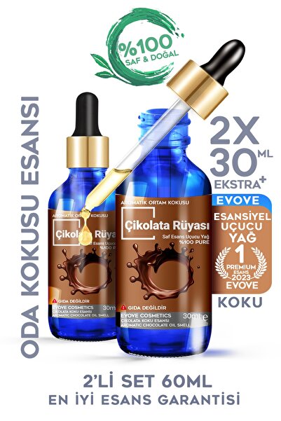 Evove Cosmetics Çikolata "oda Kokusu" Esansiyel Yağ 2x30ml Buhurdanlık Yağı D...