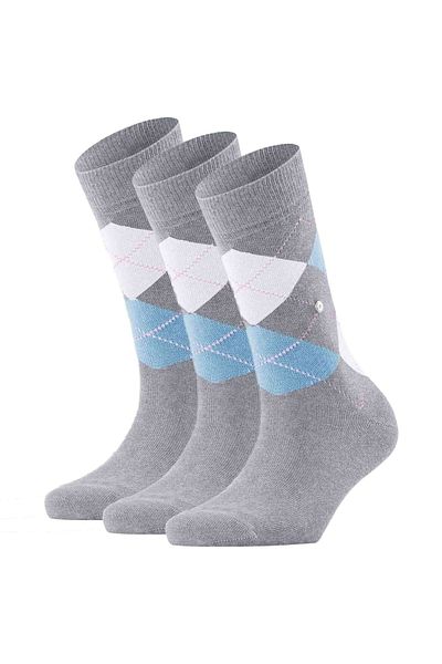 Burlington Damen Socken 3er-Pack – Queen, Kurzstrümpfe, Baumwolle, Rautenmuster, Logo