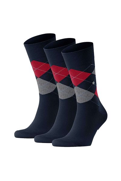 Burlington 3-teiliges Herren-Socken-Set – King, Baumwolle, Rautenmuster, Logoamblem