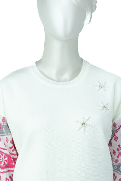 Oppland Жіноча зимова елегантна туніка з круглим коміром, довгими рукавами, з еластичного трикотажу з бісерним візерунком, нова модна модель.