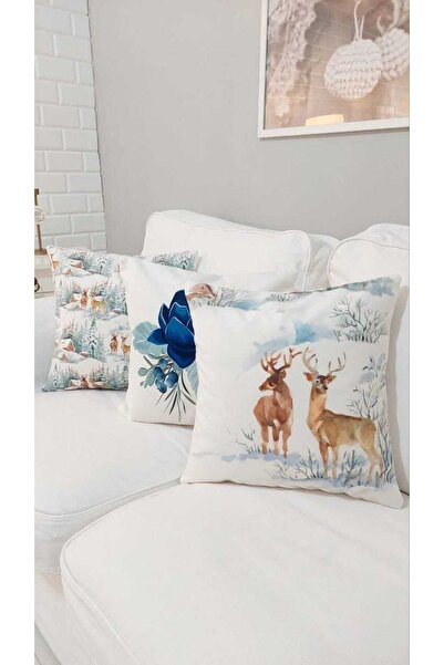 Dekoratif Desen Baskılı Yastık Kırlent Kılıfı 3'lü Set Pillow