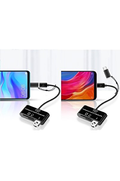 Alfais 5256 Type-c Micro Usb 3in1 Sd Micrsd Kart Okuyucu Otg Çevirici Kablosu