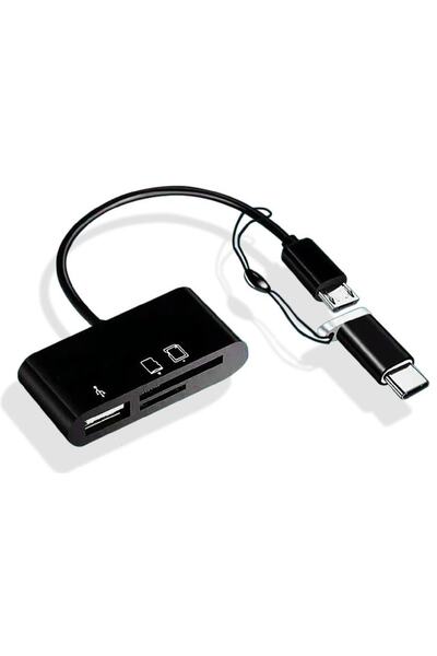 Alfais 5256 Type-c Micro Usb 3in1 Sd Micrsd Kart Okuyucu Otg Çevirici Kablosu