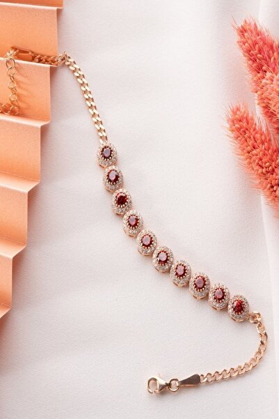 Silvano Jewelry 925 Ayar Gümüş Kırmızı Halka Taşlı Bileklik