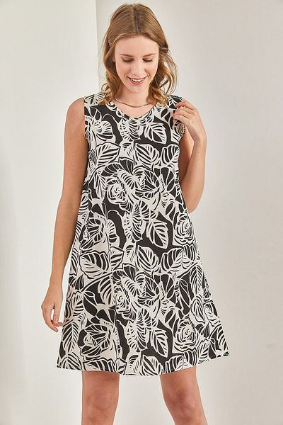 Bianco Lucci Gemustertes rückenfreies Leinenkleid für Damen