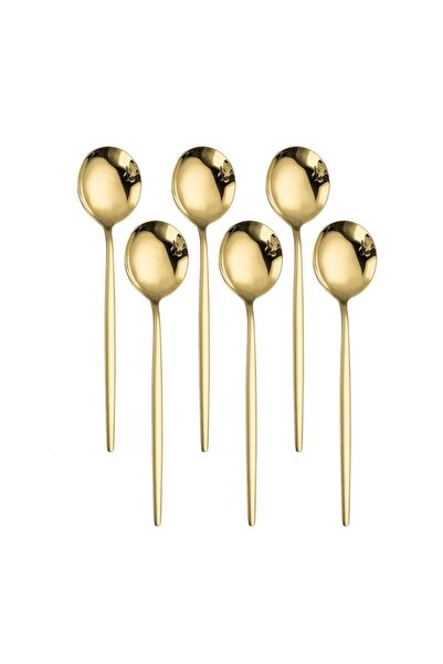 Kitchen Design Lab Lüks Mat Gold Kahve 6'lı Çay Kaşığı Seti, Kutulu