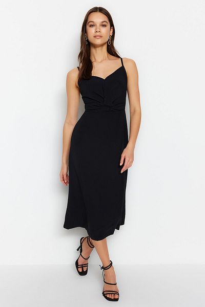 Trendyol Collection Black A-line Strap Chest Detail Midi Woven Dress TWOSS23EL02057
