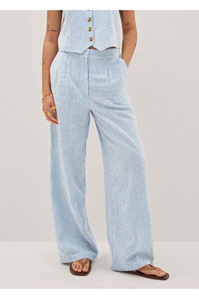 MANGO Woman Вузькі смугасті лляні штани