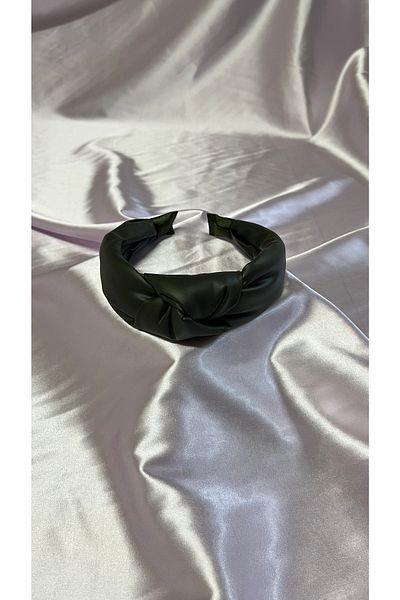 MegssStore Кожена лента за глава/лента за глава в цвят каки - с възли