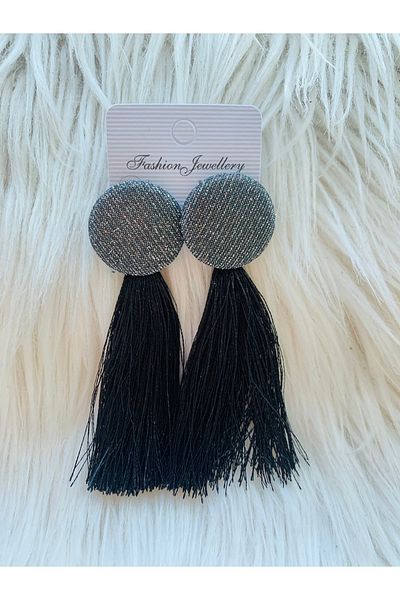 ÇELİKSİLVERTAKI Glittery Button Tassel Earrings