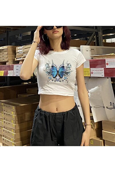 Touz Küt Küt Butterfly & Flowers με τύπωμα Λευκό Crop