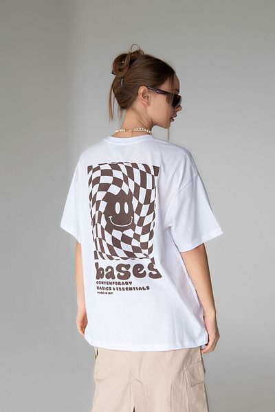 Bases Tricou oversize alb-maro cu imprimeu pe spate