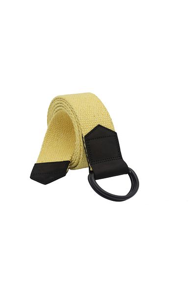 Anatoli Unisex Δερμάτινη Λεπτομερής Μαύρη Πόρπη D Διπλό Δαχτυλίδι Κίτρινο Υφαντό Tactical Sports Denim Canvas Ζώνη