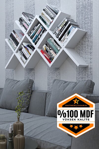 rafineritasarım Mdf Kitaplık Bölmeli Raflı Dekoratif Tasarımlı