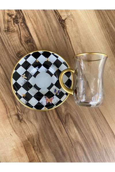 GÜRCÜGLASS طقم شاي بمقبض موديل مربعات