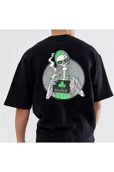 PUNIX Large Size Special Production Skeleton Back Printed 100% Cotton Oversize Men's T-shirt
