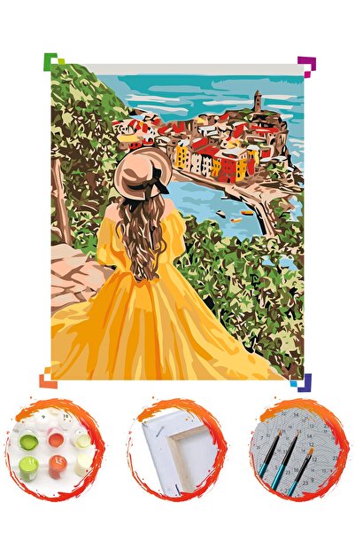 PlusHobby Sarı Elbiseli Kız Sayılarla Boyama Tuval Seti 40x50 cm