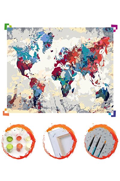 PlusHobby Plus Hobby Sb87 - Dünya Haritası Sayılarla Boyama Seti 40x50cm Tuval