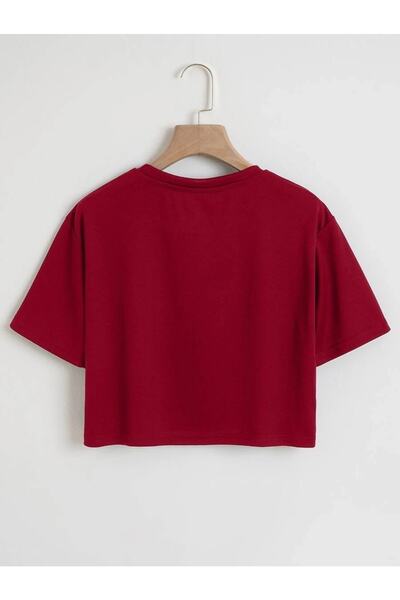 Mad&Calf Tricou Crop oversize, uni, cu gâtul turnat, pentru femei