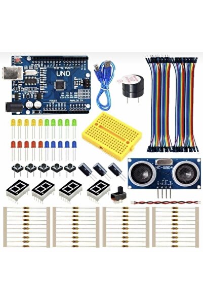 makerobotik Arduino Uno Başlangıç Seti 100 Parça Ve 2wd Engelden Kaçan Robot Araba 2 Set Bir Arada
