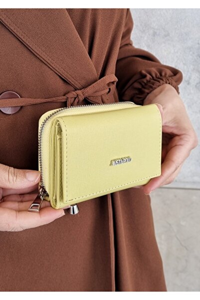 Just Polo محفظة نباتية نسائية صفراء تحتوي على 6 بطاقات + 1 حجرة للهوية مع إغل...