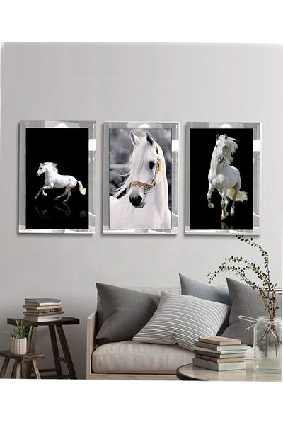 YOKTAYOK Pictură de cal alb cu cadru din plexiglas 3 piese