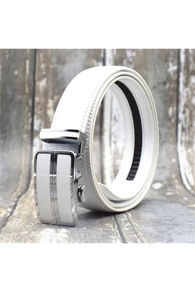 AKSESUARIM Men's Steel Buckle Genuine Leather Automatic Buckle Belt