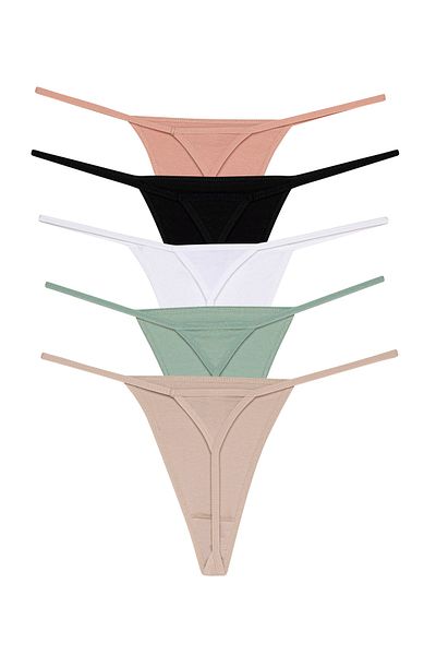 pink mood Cotton Triangle Thong 5 Pack