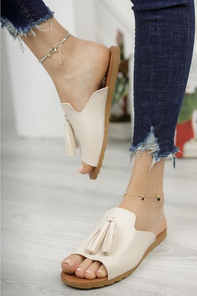 Moda Frato Wzy Tasseled γυναικείες παντόφλες για εξωτερικούς χώρους και κρέμα παντόφλες για το σπίτι