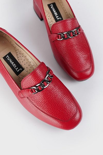 TUNAELLİ Women's Red Genuine Leather Heeled Classic Shoes, Size 34-35-41