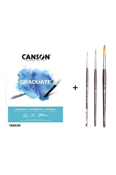 Pebeo Set de pensule pentru acuarelă cu peri sintetici din seria 123 și caiet de absolvenți Canson A5 250gr