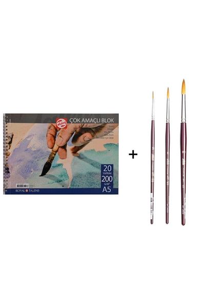 Pebeo Set de pensule pentru acuarelă cu peri sintetici din seria 123 și caiet A5 200gr