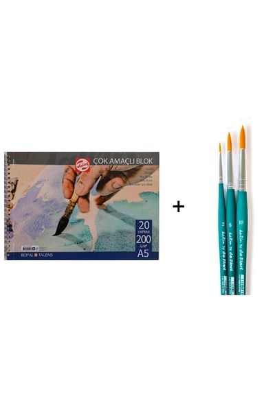 Da Vinci Set-5 Set Pensule Acuarela Si Caiet Talens A5 200gr