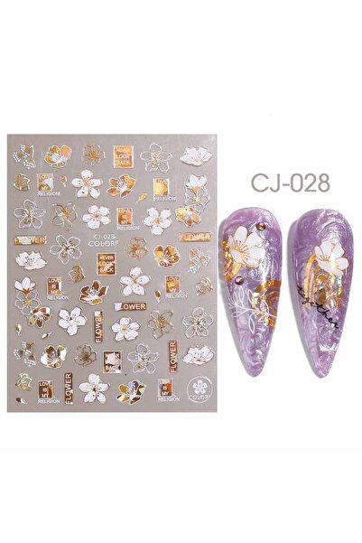 adanil Çiçek Desenli Beyaz Gold Stıcker Cj028