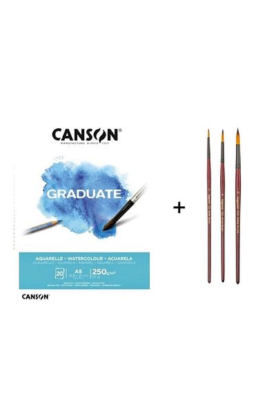 Bigpoint Комплект четки за акварел серия 123 и тетрадка Canson Graduate A5 250 гр.